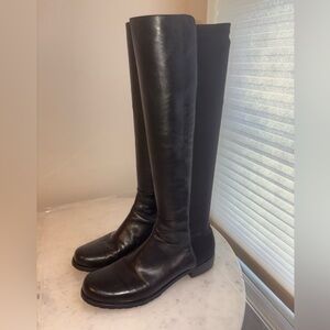 Stuart Weitzman Black leather stretch back boots, size 7
